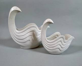 Dwell Studio For Global Visions White Ceramic Bird Bowls (2)