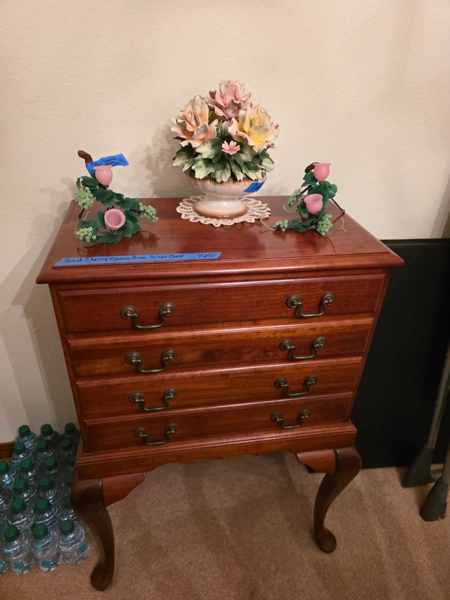 Solid cherry queen Anne silver chest $425