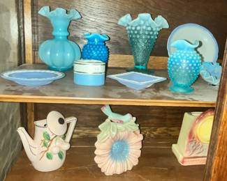 SOME FENTON BLUE HOBNAIL OPALESCENT GLASS