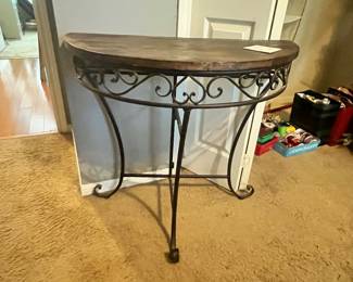 IRON HALF-ROUND TABLE w/ RECLAIMED WOOD TOP