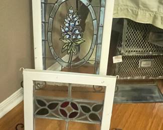 PAIR OF SMALL LEADED GLASS WINDOWS