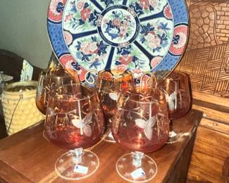 VINTAGE ETCHED BRANDY SNIFTERS