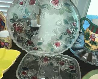 VINTAGE MIKASA "STUDIO NOVA" CRYSTAL ROSE PLATTER