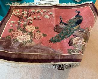 Chinese Art Deco Style Peacock & Floral Pictorial Rug – 2' x 3'
