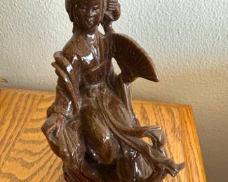 Carved Brown Resin Geisha Figurine