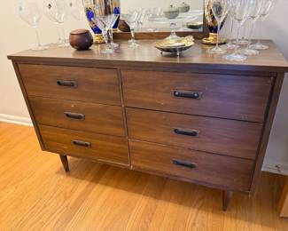 Mid Century 6 Drawer Lowboy Dresser and Mirror