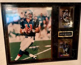 Drew Bledsoe Autographed New England Patriots Photo Plaque with Football Cards