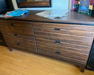 Mid Century Dark Wood 6 Drawer Lowboy Dresser