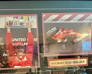 Framed Michael Schumacher Ferrari F1 Victory and Car Photographs
