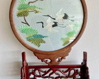 Framed Chinese Pair of Herons Silk Embroidery
