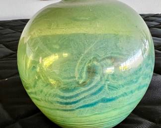 Glasshouse Green Swirl Blown Art Glass Vase