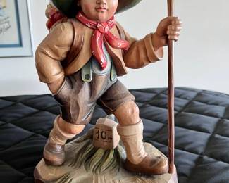 German Josef Albl Carved Wood Hiking Boy Sculpture