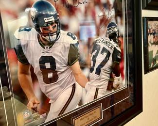 Framed Autographed Matt Hasslback & Shawn Alexander Seattle Seahawks Photo