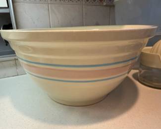 McCoy Cream, Pink and Blue Band Ring Serving Bowl 
