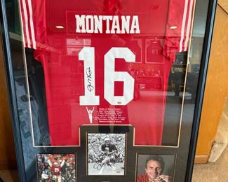 Framed Joe Montana Autographed San Francisco 49ers Jersey and Photographs