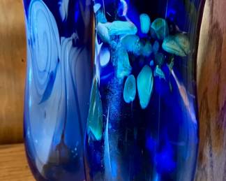 Blue Blown Art Glass Vases