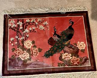 Chinese Art Deco Style Peacock & Floral Pictorial Rug – 2' x 3'