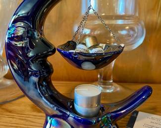 Blue Iridescent Crescent Moon Tart Warmer Aroma Lamp
