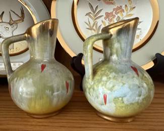 Pair of Scheurich Foreign Pottery Creamer Pitchers with Heart Design 
