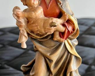 Holzschnitzerel Martin Wagner Carved Wood Mary and Baby Jesus Figurine