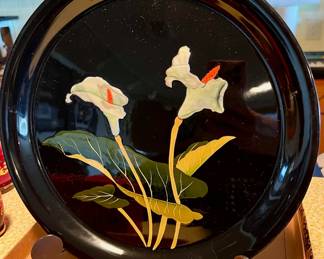 Black Lacquer Tray with Calla Lilly Design