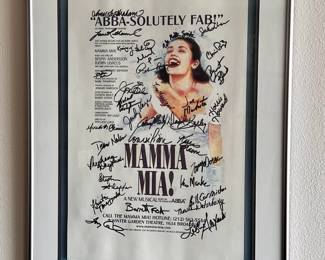 Framed & Matted Cast Autographed Mamma Mia! Winter Garden Theatre Window Card
