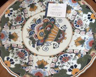 Koninklijke Porceleyne Fles Royal Delft Porcelain Plate with Floral Basket Design