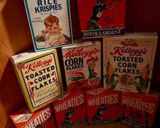 Circa 1990s Kellogg's Rice Krispies Cereal Box, Steve Largent Autographed Seattle Seahawks Commemorative Edition Wheaties Cereal Box, 1995 Kellogg's Corn Flakes Cereal 90th Anniversary Cereal Box, 1995 Kellogg's Corn Flakes Cereal 85th Anniversary Cereal Box, 1990 Wheaties Michael Jordan Shoot Hoops Cereal Box
