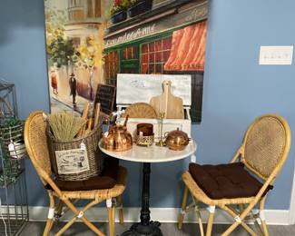 Chair 100 table 200 picture 10 bread box 35 copper pot 40 ,copper right one 20
