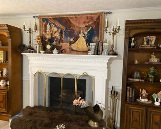Disney park original tapestry rare fine $200 , French candle holder 2pc/200 , fireplace screen $40, Disney beauty and the beast stuff started from 100 each