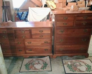 Dresser, chest of drawers, bed frame and mirror for back of dresser