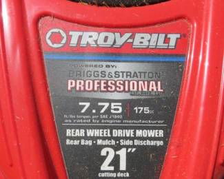 Troy-Bilt Briggs & Stratton 7.75 Rear Wheel Drive 21" Mower