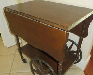 Vintage Mahogany Wood Drop Leaf Bar/Tea Cart