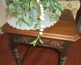 Antique Carved Solid Wood End Table