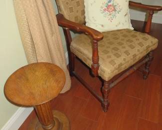 Early 1900's Mid-Sized Solid Oak Fern Stand, Victorian Era Walnut Parlor Chair
