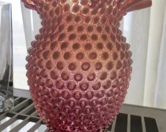 Fenton Pale Pink Ruffle Hobnail Vase 
