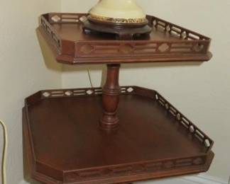 Antique Chippendale Rococo Style Carved Mahogany 2 Tier Table w/Pie Crust Edge