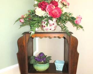Antique Solid Wood Two Tier Side Table/Magazine Rack