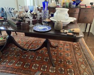 Antique Mahogany Dining Room Table, 6 chairs, 1 leaf and pads with matching China Cabinet and Buffet