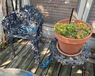 Patio Chair and Table, Pot Plants