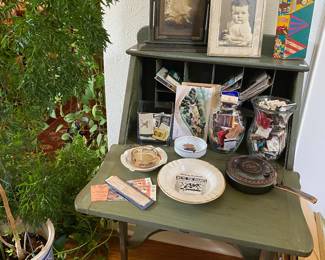 Antique Painted Secretary, Post cards, Vintage Ashtrays, Vintage Matches 