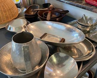 Large assortment of Pewter, Nambe and Pottery Barn and Buenilum pewter pitcher
