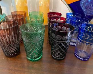 Colored Cut Crystal Water Glasses