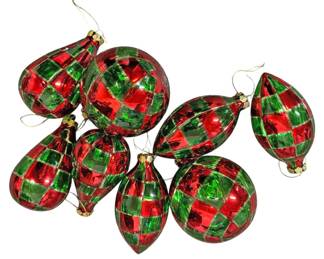 8 Blown Glass Red Green Christmas Ornaments