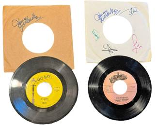 2 Vintage 45 RPM Vinyl Records Signed