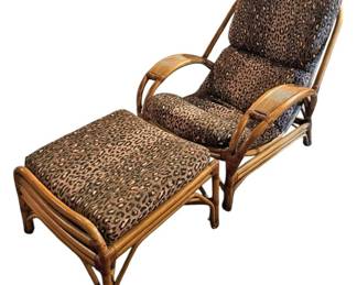 Rattan Airmchair and Ottoman Animal Print