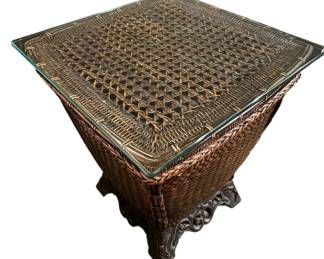 Brown WickerRattan Side Table Storage