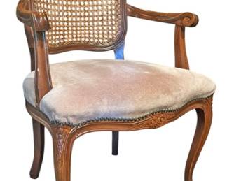 French Style Cane Back Upholstered Armchair