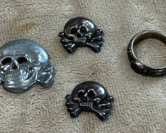 German Totenkopf Ring Skull Collar Hat Pins