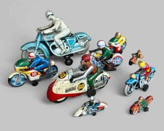 Mid Century Tin Toy Motorcycle Toys
